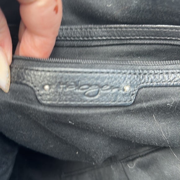 Halogen Pebble leather tote in black with cow hair zebra strip when expanded - Picture 9 of 10